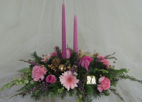 Pink Enchantment Holiday Centerpiece from Joseph Genuardi Florist in Norristown, PA