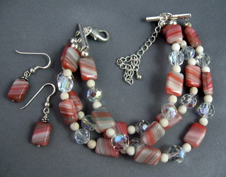 Creamsicle and Crystals Bracelet & Earrings Set
