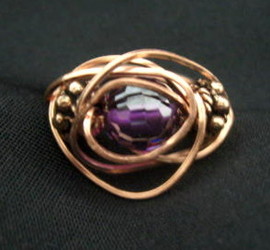 Artisan Wire Wrapped Copper and Crystal Ring