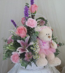 Penelope in Pink Baby Girl with Plush Arrangment