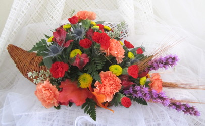 Colorful Cornacopia Centerpiece from Joseph Genuardi Florist in Norristown, PA