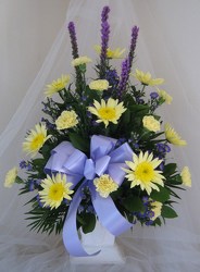 Purple and Yellow Traditional Mache Basket from Joseph Genuardi Florist in Norristown, PA