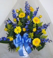 Vibrant Victory Funeral Mache Basket from Joseph Genuardi Florist in Norristown, PA