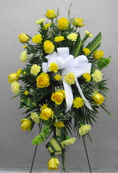 Yellow Adoration Funeral Standing Spray from Joseph Genuardi Florist in Norristown, PA
