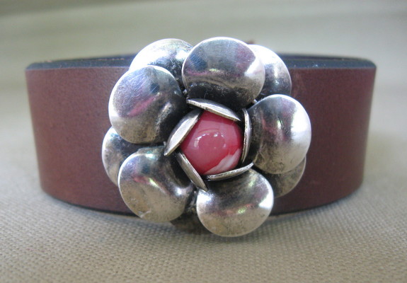 Leather Cuff Bracelet with Silver Flower  from Joseph Genuardi Florist in Norristown, PA