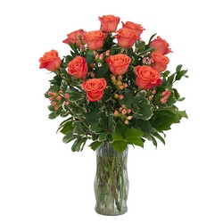 Orange Roses and Berries Vase from Joseph Genuardi Florist in Norristown, PA